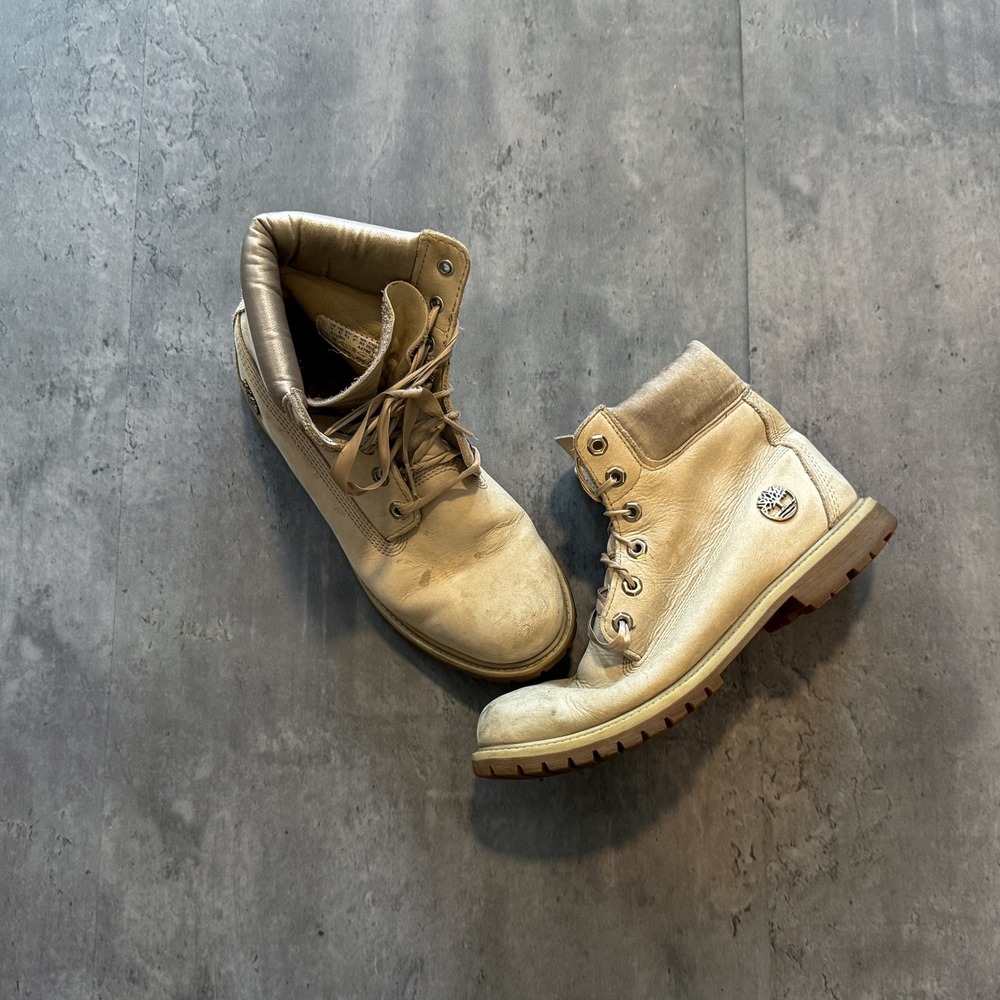 Timberland 6 Inch Premium Boots Cream Gold Metallic Womens 10 A1URH Streetwear